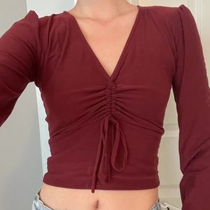 Burgundy Long Sleeve Crop Top